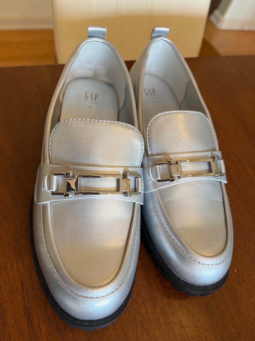 GAP Metallic Silver Loafers with Rectangular Buckle